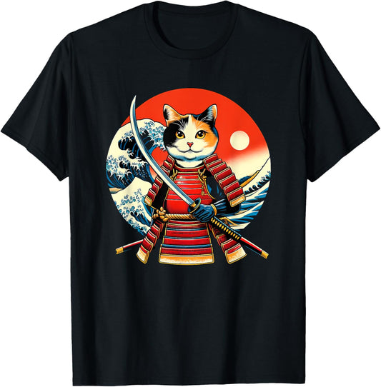 Otaku Calico Cat Samurai T-Shirt
