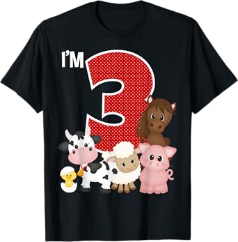 I'm 3 Birthday Boy Girl Farm Animals Theme Party 3 Year Old T-Shirt