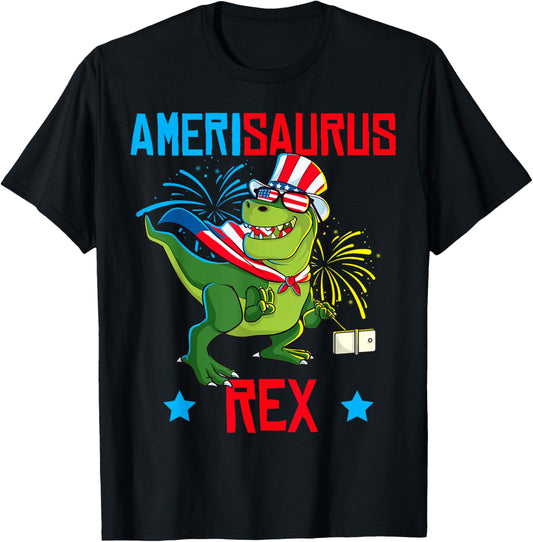 Dinosaur 4th of July Kids Boys Men Amerisaurus T Rex Gifts T-Shirt