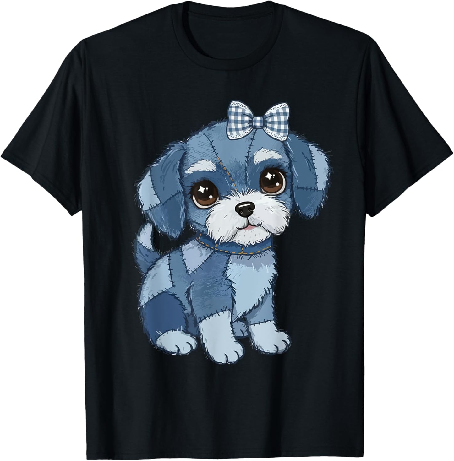 Retro Animals Funny Denim Patch Animal Gog Print Dogs T-Shirt