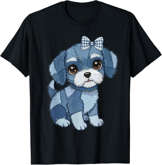 Retro Animals Funny Denim Patch Animal Gog Print Dogs T-Shirt