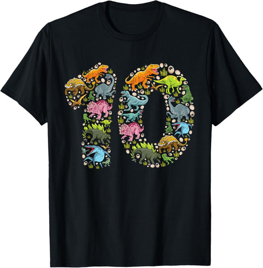 Dinosaur 10th birthday Boy Girl 10 year old Paleontologist T-Shirt