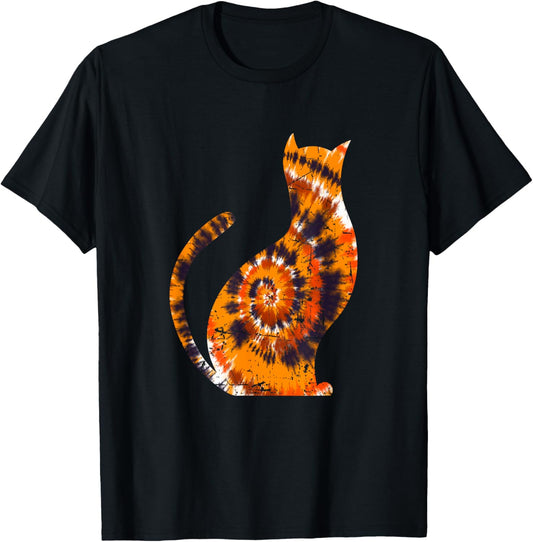 Orange Tie Dye Halloween Cat Men Women Kids T-Shirt