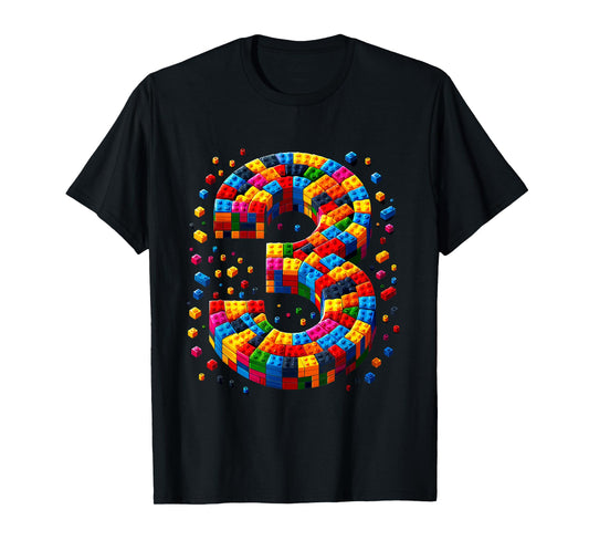 3 Year Old Blocks Building Master Builder 3th Birthday Boy T-Shirt