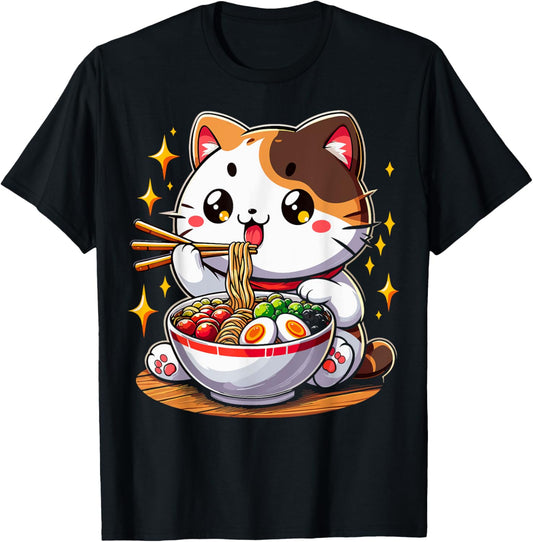 Cat Ramen Noodles Anime Kawaii Japanese Cat T-Shirt