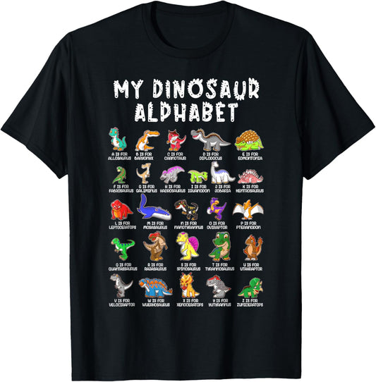 Types Of Dinosaurs Alphabet Dino Identification T-Shirt