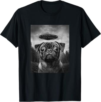 Funny Alien Pug Selfie with UFO T-Shirt