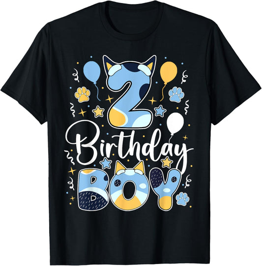 Birthday Boy 2 Present Blue Dog Lovers 2nd Birthday Toddlers T-Shirt