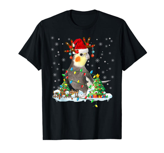 Christmas Cockatiel Lover Santa Cockatiel Christmas Lights T-Shirt