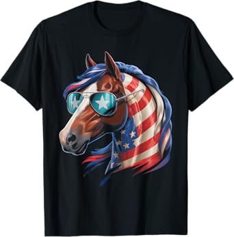 Horse 4th of July Horse Lover American USA Flag Men Women T-Shirt
