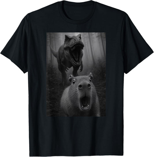 Funny Capybara Animal Lover Dinosaur Trex Selfie Boys Girls T-Shirt