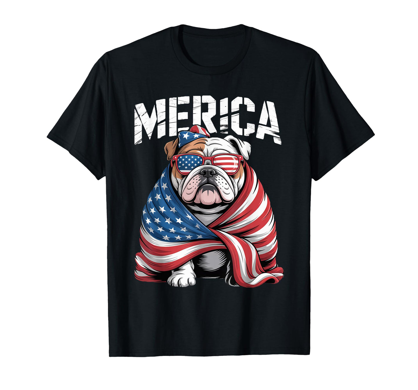 Merica English Bulldog Patriotic American Flag 4th Of July T-Shirt
