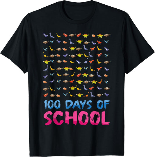 100 Days Of School Kids Dinosaurs Raptor Happy 100th Day T-Shirt