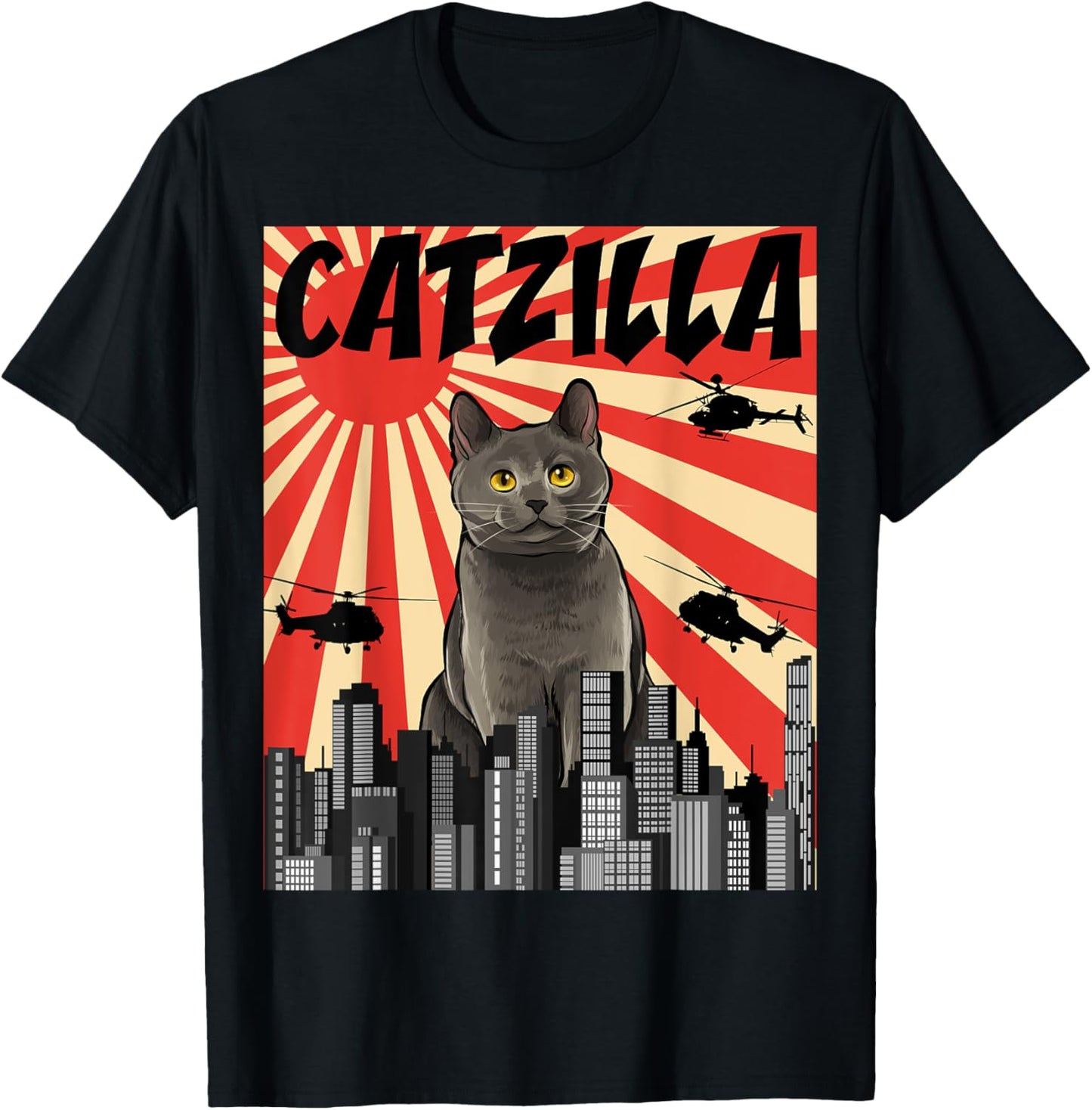Funny Retro Japanese Catzilla Chartreux Cat T-Shirt