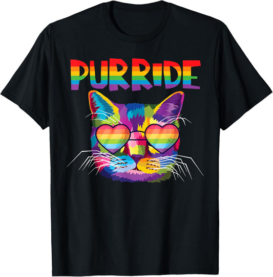 Purride Cat Rainbow Pride Month LGBTQ Ally Men Women Kids T-Shirt