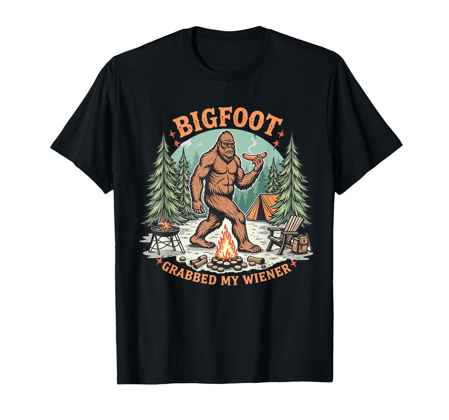 Funny Bigfoot Meme Sasquatch Men Bigfoot Grabbed My Wiener T-Shirt