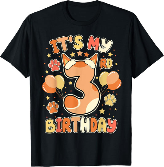 3rd Birthday Girl Blue Dog Theme Party Three Cool 3 Year Old T-Shirt