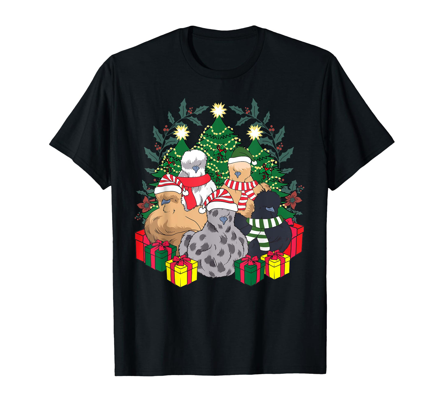 Poultry Farmer Funny Silky Silkie Chicken Lover Co Silkie Silky Chickens Christmas Xmas Cute Graphic Men's Black Cotton Blend T-Shirt