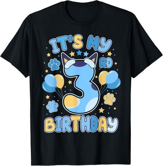 3rd Birthday Boy Blue Dog Theme Party Three Cool 3 Year Old T-Shirt