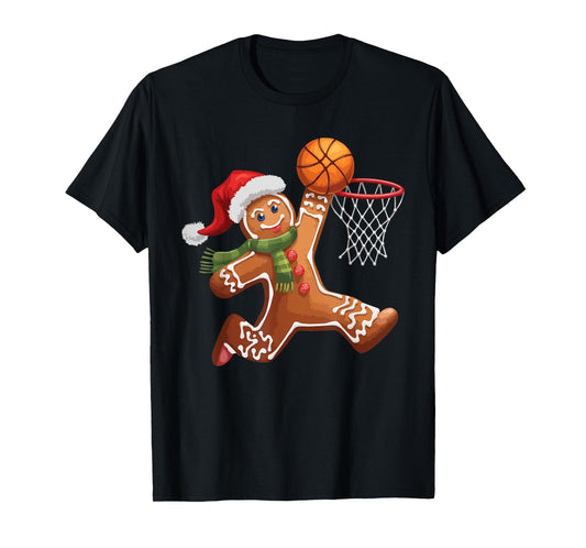 Gingerbread Playing Basketball Christmas Player Kids Family T-Shirt