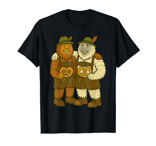 Funny Oktoberfest German Bigfoot Yeti Kids Lederhose Pretzel T-Shirt