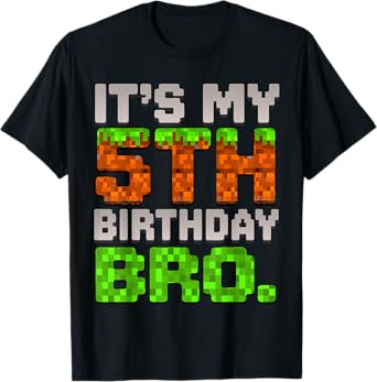 Kids Boy It's My 5th Birthday Bro Video Game Pixel T-Shirt