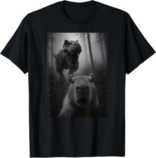 Funny Capybara Trex Dinosaur Selfie Animal Lover Boys Girls T-Shirt