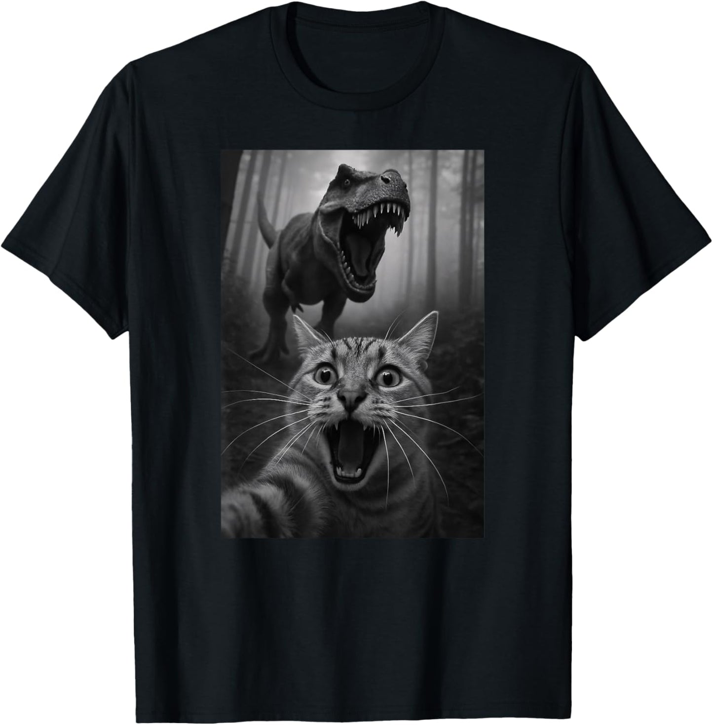Funny Cat Selfie Dinosaur Trex Animal Lover Mom Dad Kids T-Shirt