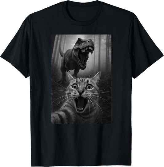 Funny Cat Selfie Dinosaur Trex Animal Lover Mom Dad Kids T-Shirt