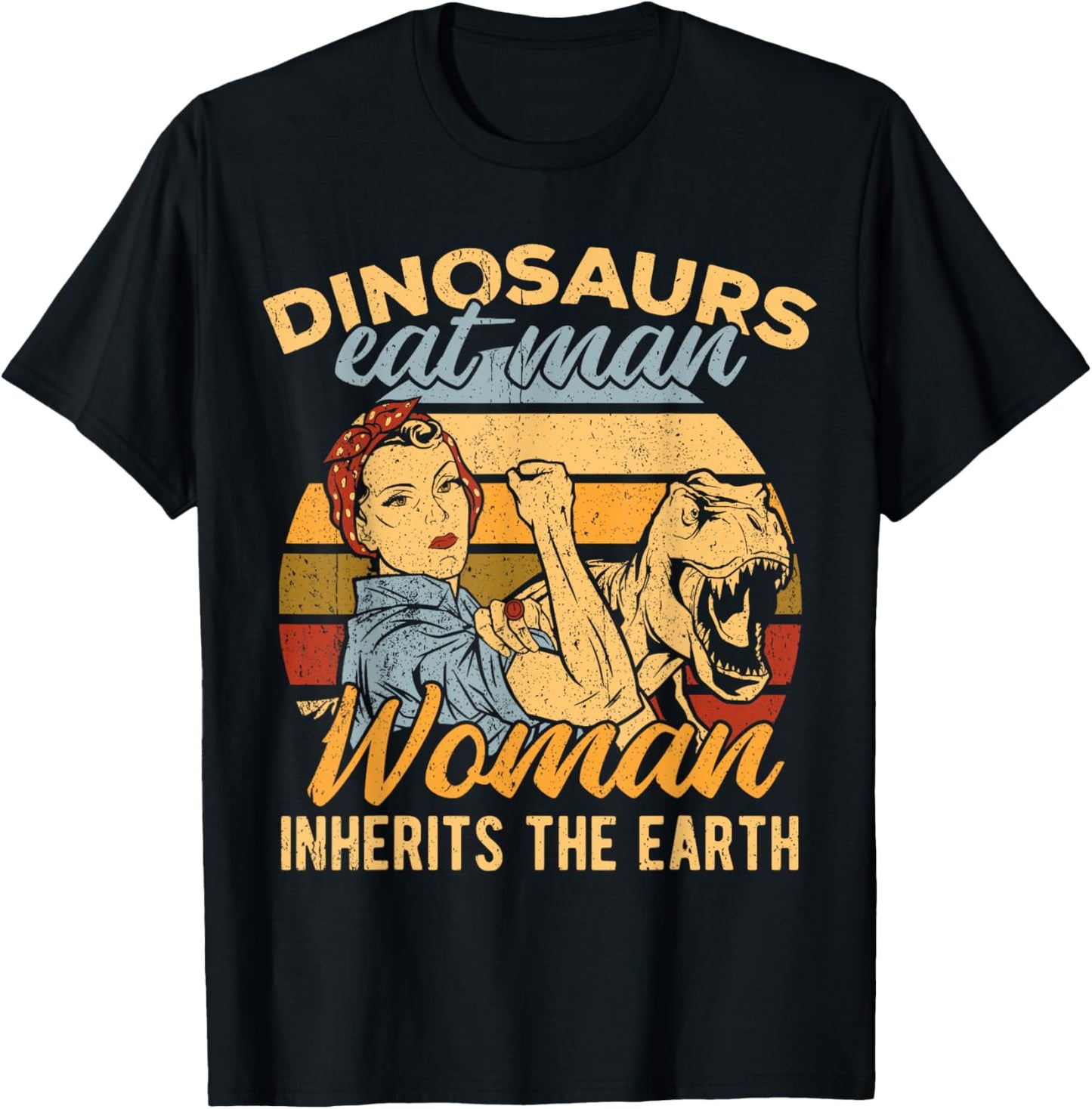 Dinosaurs eat man woman inherits the earth - hunt maid frill T-Shirt