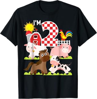 Farm Animals Barnyard 2nd Birthday I'm 2 Year Old Toddler T-Shirt