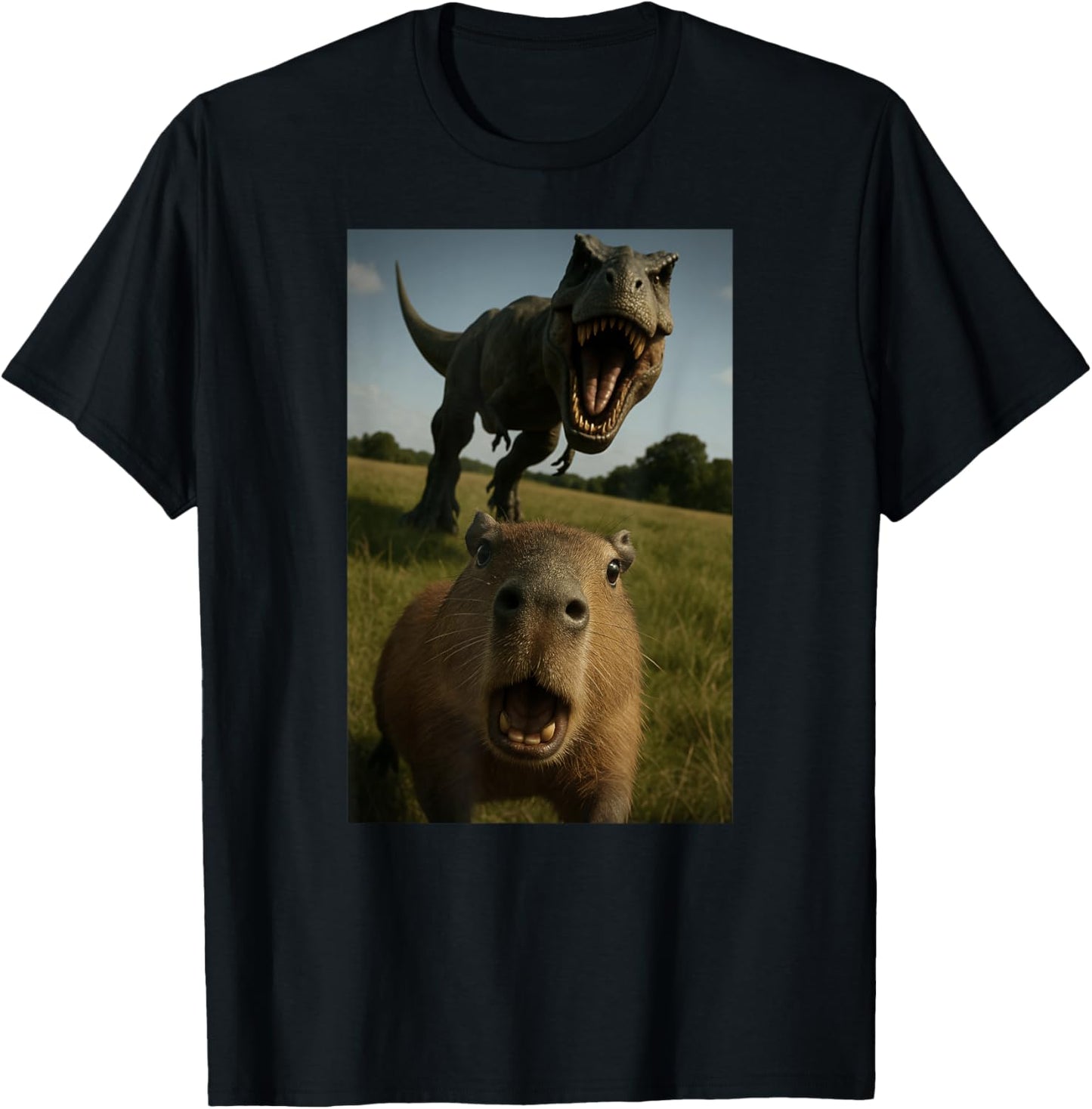 Funny Capybara Selfie Dinosaur Trex Animal Lover Boys Girls T-Shirt