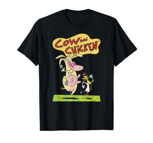 Cow and Chicken Vintage Running Characters Cartoon T-Shirt