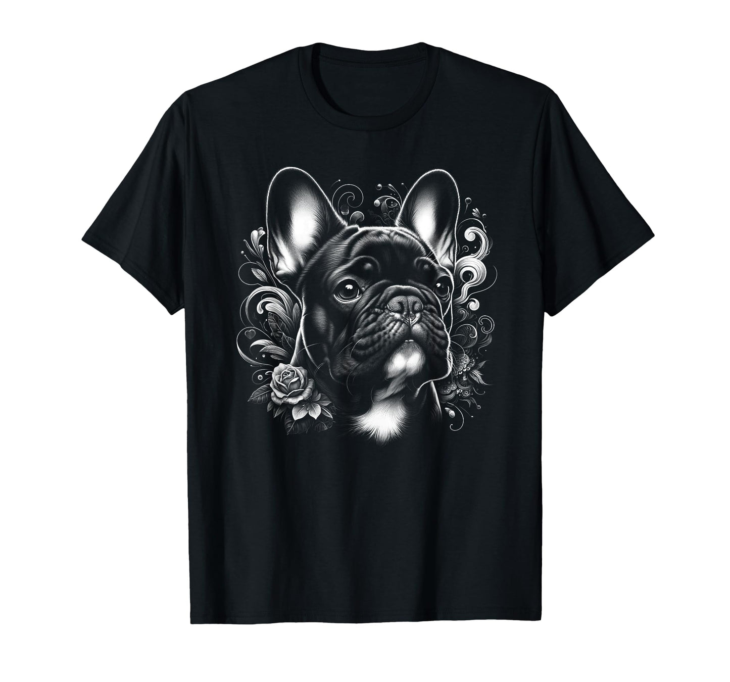 Cute French Bulldog with Flower Decoration T-Shirt for Men Women Kids