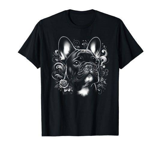 Cute French Bulldog with Flower Decoration T-Shirt for Men Women Kids
