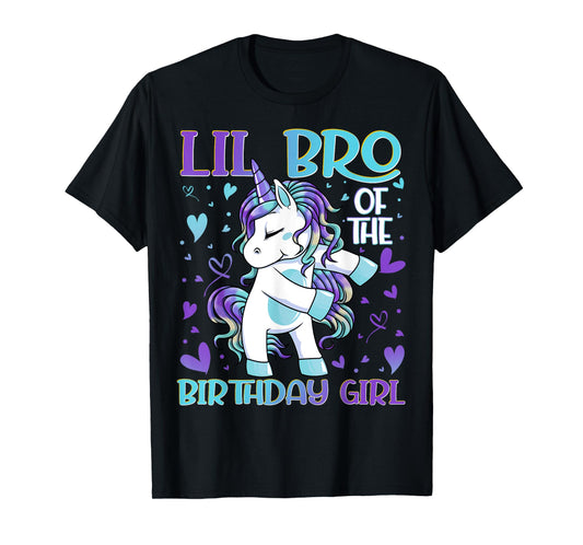 Lil Bro of the Birthday Girl Flossing Unicorn Little Brother T-Shirt