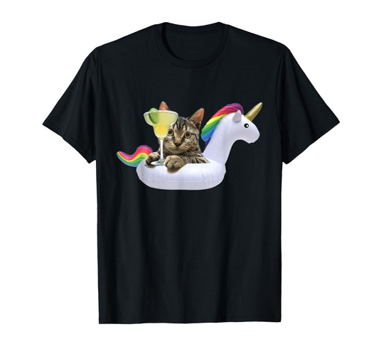 Summer Kitty With Margarita Unicorn Float Funny Cat Tshirt Men Women T-Shirt