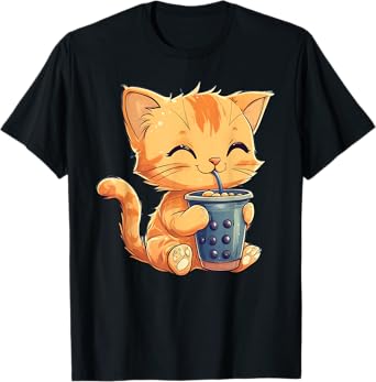 Kawaii Cat Bubble Boba Tea T-Shirt