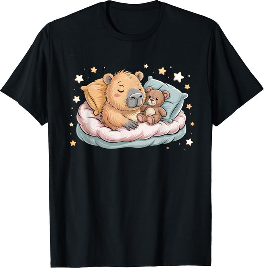 Capybara Rodent With Stuffed Animal Teddy Bear Sleeping T-Shirt