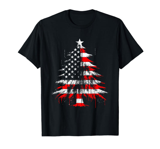 Christmas Tree American Flag - Patriotic USA Xmas Lover T-Shirt