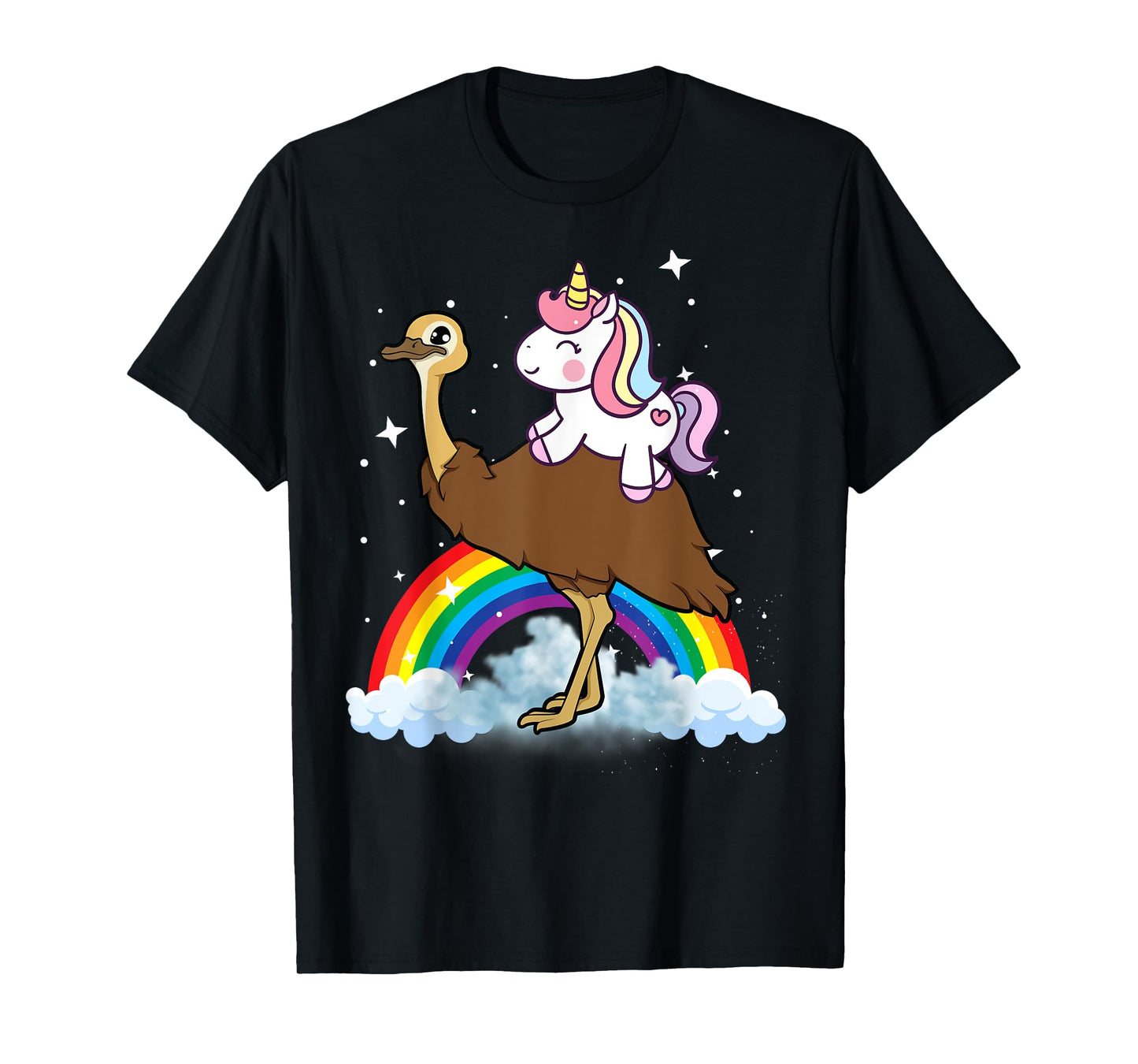 Unicorn Riding Emu Boys Girls Men Women Kids Teens Rainbow T-Shirt