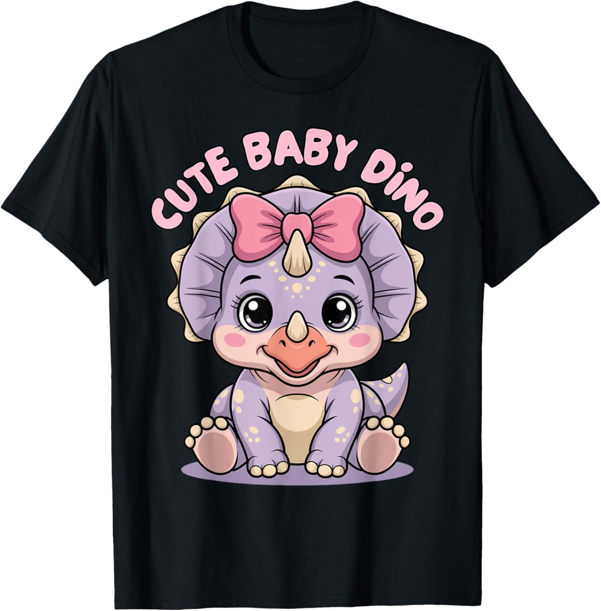 Baby Triceratops Dino Girl in Pastel Purple with Bow Kids T-Shirt