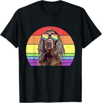 LGBTQ Irish Setter Dog Retro Rainbow Love Pride T-Shirt