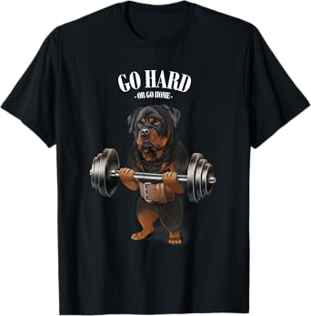Rottweiler Dog Weightlifting in Fitness Gym T-Shirt