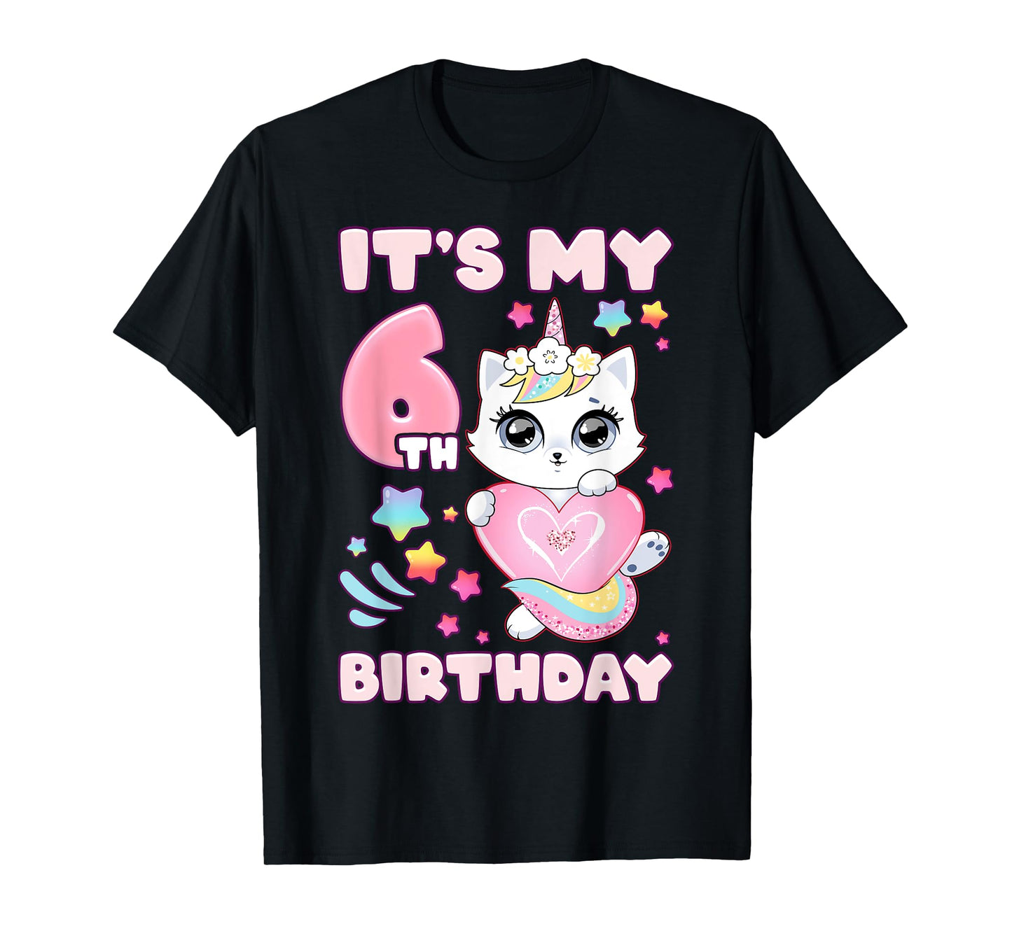 Birthday girl 6 years old, cat, unicorn, 6th birthday T-Shirt