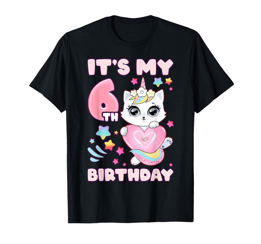 Birthday girl 6 years old, cat, unicorn, 6th birthday T-Shirt