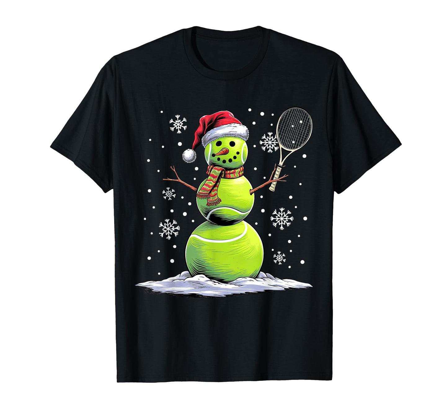 Tennis Snowman Tennis Player Santa Hat Christmas Funny T-Shirt