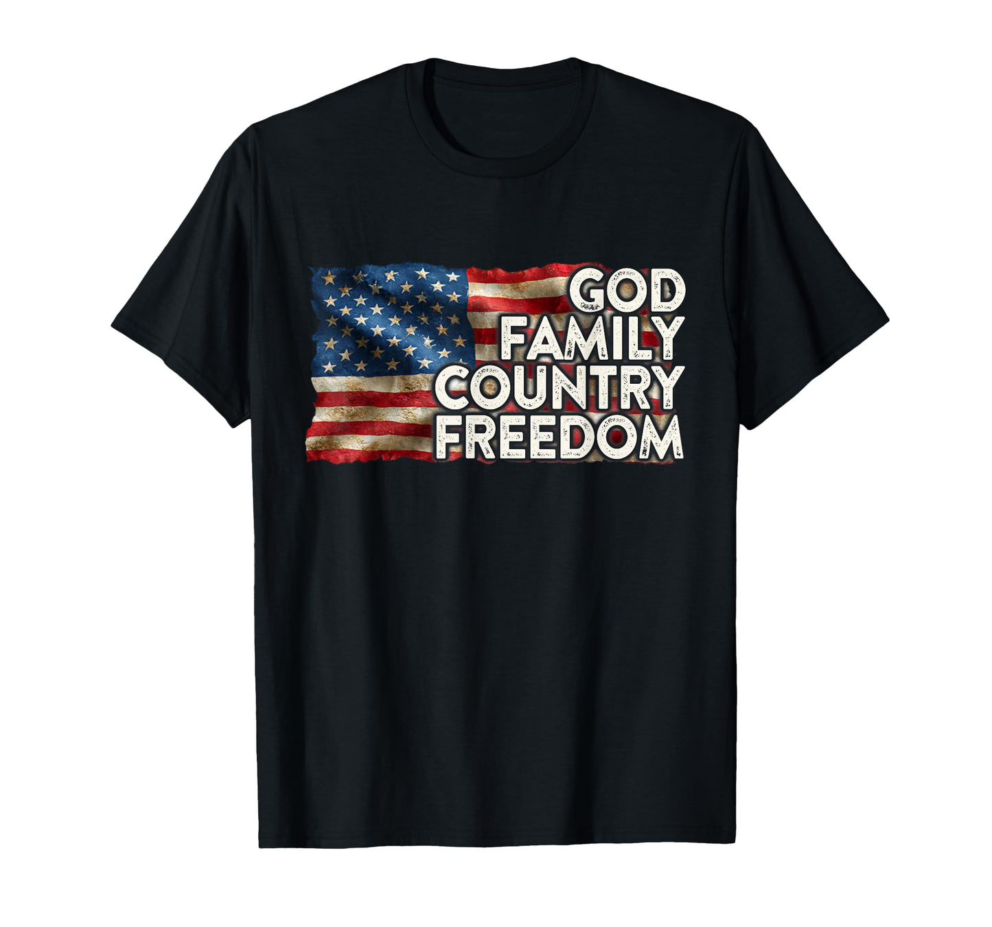 God Family Country Freedom 4th July USA Flag Christian T-Shirt