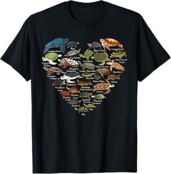 Love Sea Turtles Heart Types Of Turtle Ocean Animals Lover T-Shirt