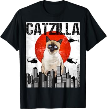 Funny Vintage Japanese Catzilla Siamese Cat T-Shirt